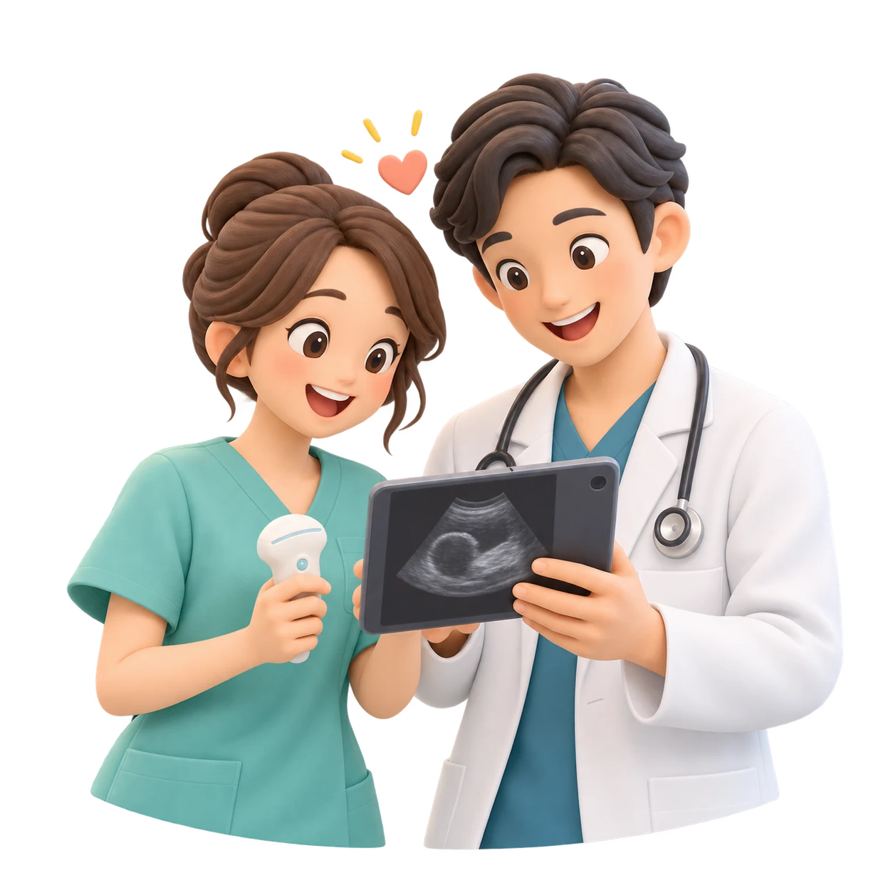 エコーを一緒に学ぶ医療スタッフのイラスト